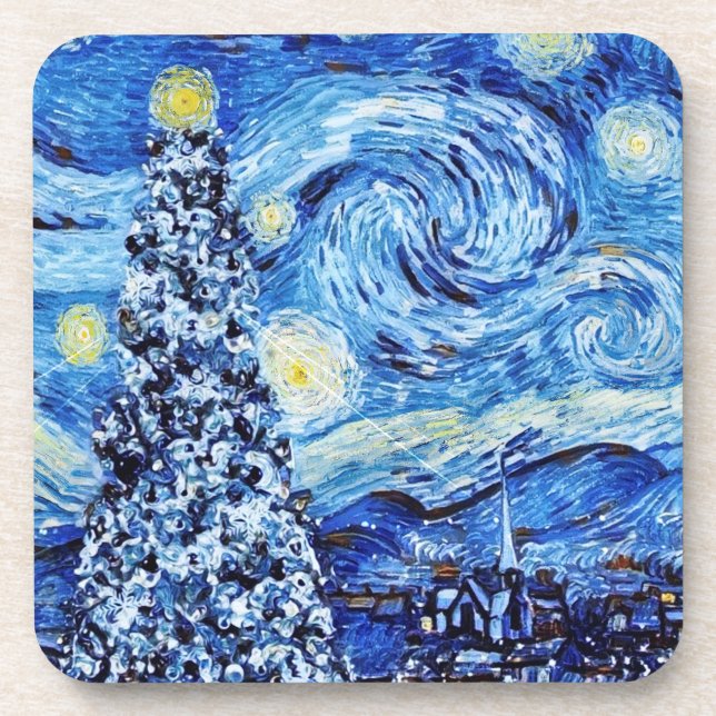 Van Gogh - The Starry Night - White Christmas  Coaster (Front)