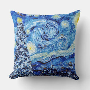 Van Gogh - The Starry Night - White Christmas  Cushion
