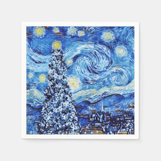 Van Gogh - The Starry Night - White Christmas Napk Napkin (Front)