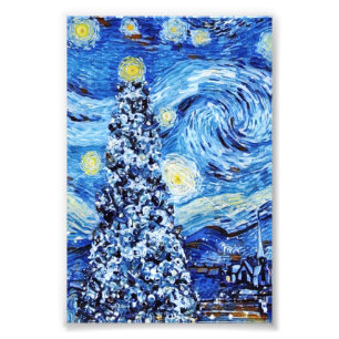Van Gogh - The Starry Night - White Christmas Photo Print