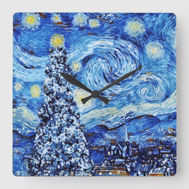 Van Gogh - The Starry Night - White Christmas  Square Wall Clock (Front)