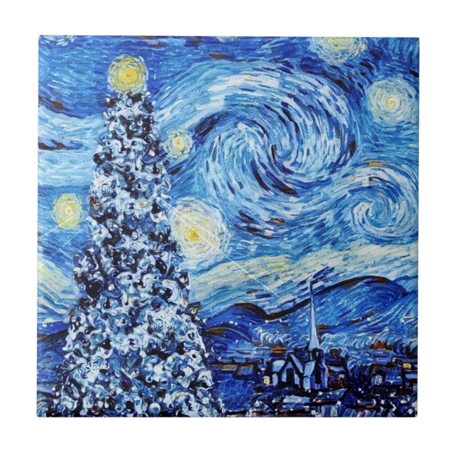 Van Gogh - The Starry Night - White Christmas  Tile (Front)