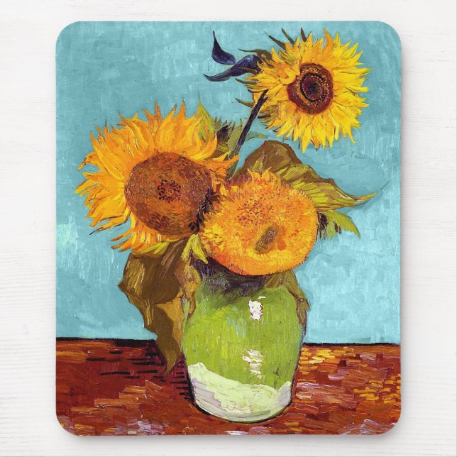 Van Gogh - Three Sunflowers In A Vase - Fine Art Mouse Pad (Front)