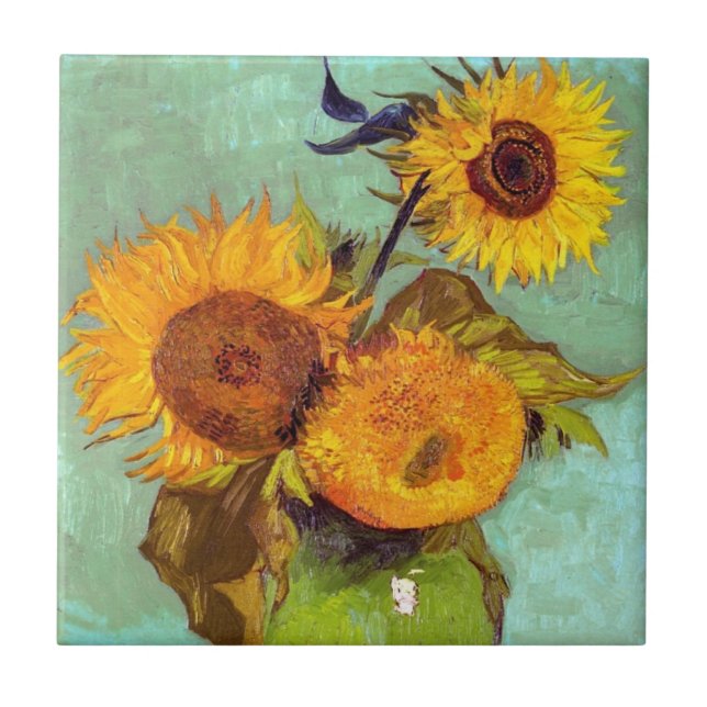 Van Gogh - Three Sunflowers In A Vase - Fine Art Tile (Front)