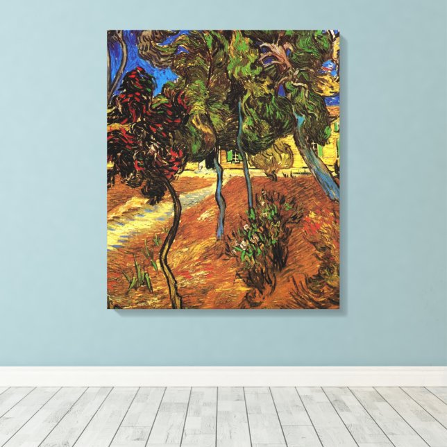 Van Gogh Trees in the Garden, Saint Paul Hospital Canvas Print (Insitu(Wood Floor))