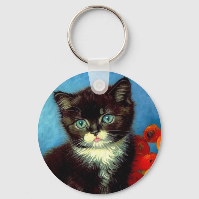 Van Gogh Tuxedo Cat  Key Ring (Front)