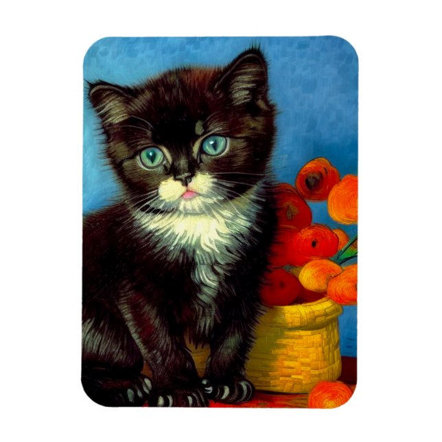 Van Gogh Tuxedo Cat  Magnet (Vertical)