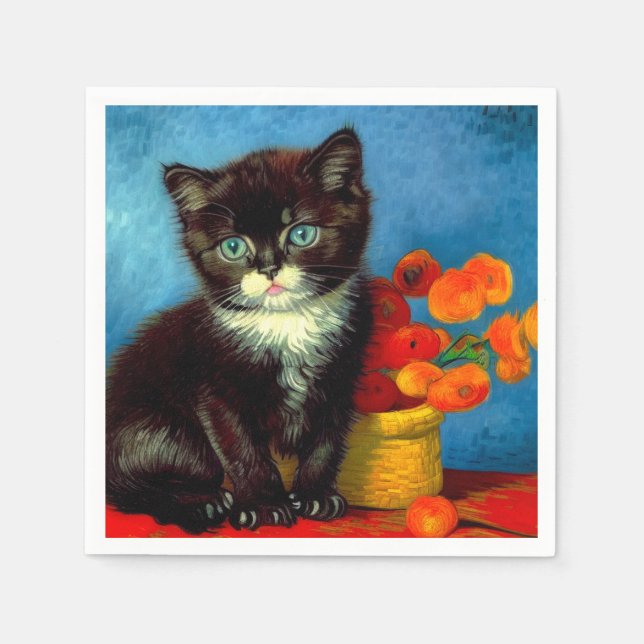 Van Gogh Tuxedo Cat  Napkin (Front)