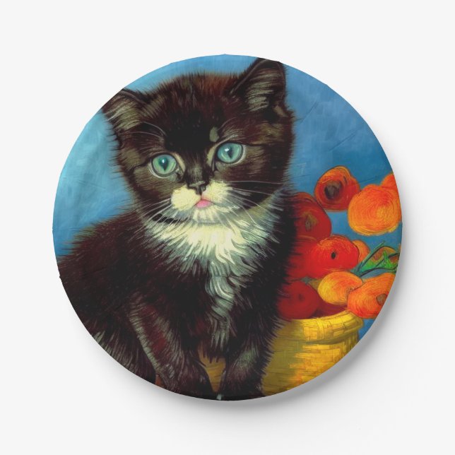 Van Gogh Tuxedo Cat  Paper Plate (Front)