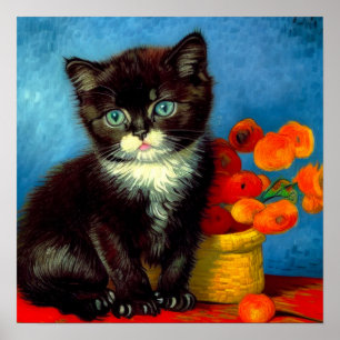 Van Gogh Tuxedo Cat  Poster