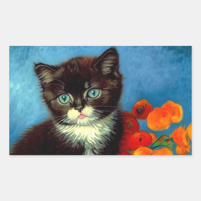 Van Gogh Tuxedo Cat  Rectangular Sticker (Front)