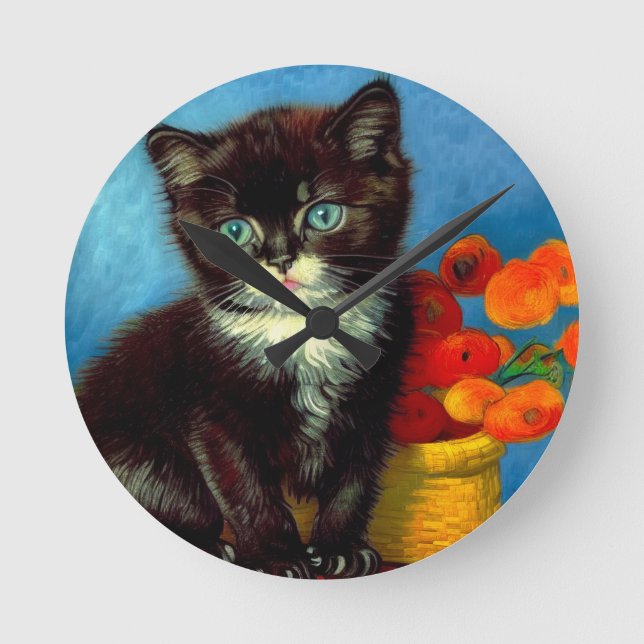 Van Gogh Tuxedo Cat  Round Clock (Front)
