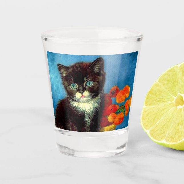 Van Gogh Tuxedo Cat  Shot Glass (Front)