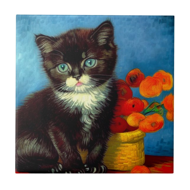 Van Gogh Tuxedo Cat  Tile (Front)