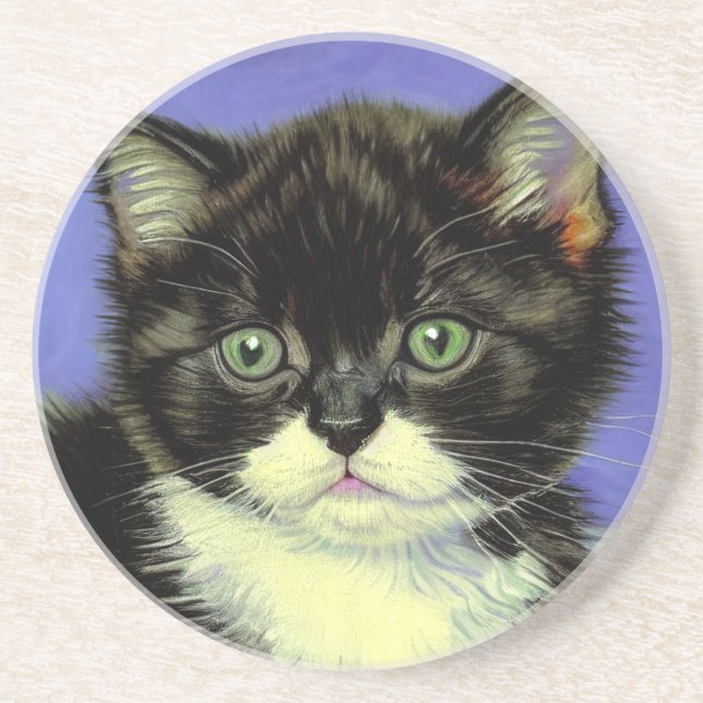 Van Gogh Tuxedo Kitten Coaster (Front)