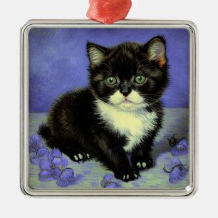 Van Gogh Tuxedo Kitten Metal Tree Decoration