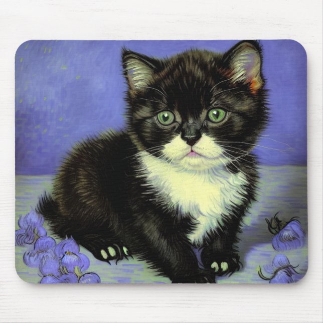 Van Gogh Tuxedo Kitten Mouse Pad (Front)