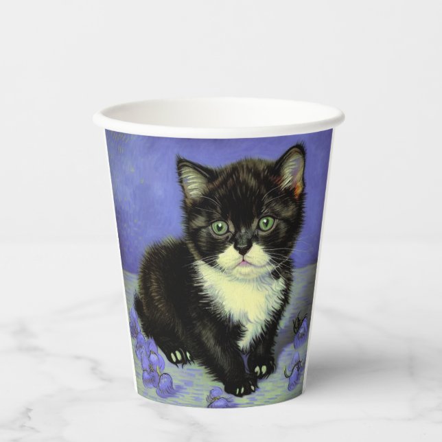 Van Gogh Tuxedo Kitten Paper Cups (Front)