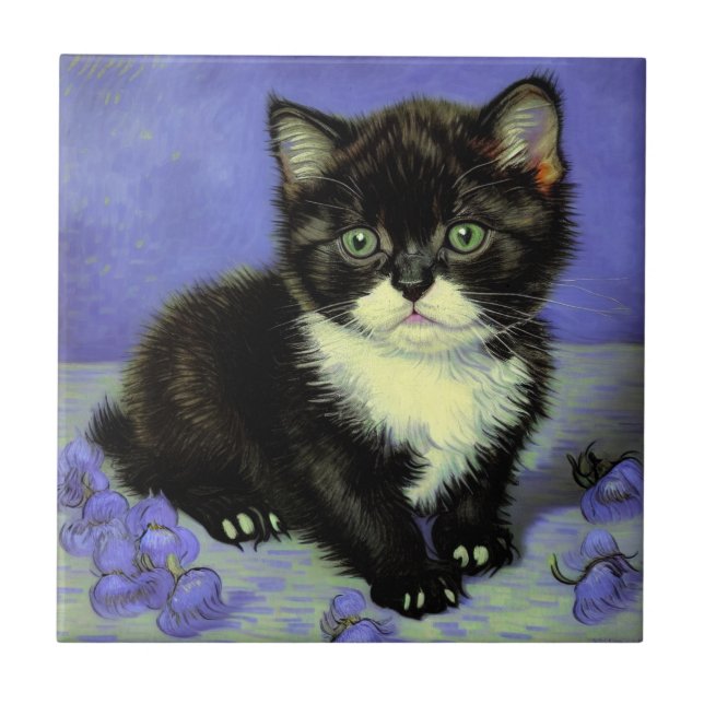 Van Gogh Tuxedo Kitten Tile (Front)