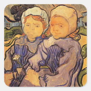 Van Gogh, Two Children, Vintage Impressionism Art Square Sticker
