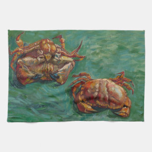 Van Gogh Two Crabs Green Impressionist Art Tea Towel