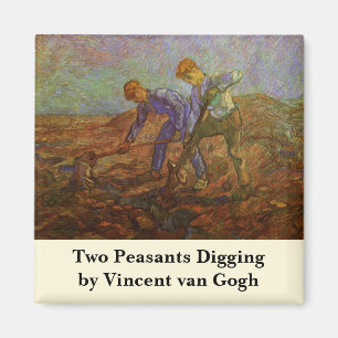 Van Gogh, Two Peasants Digging, Vintage Farmers Magnet