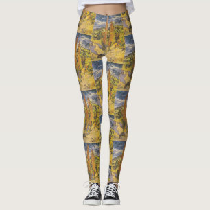 Van Gogh Two Poplars - Vibrant Yellow Nature Art Leggings