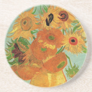 Van Gogh Vase with 12 Sunflowers, Flowers Fine Art Coaster