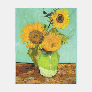 Van Gogh, Vase with 3 Sunflowers Fleece Blanket