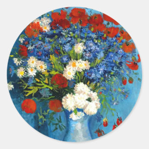 Van Gogh Vase with Cornflowers and Poppies Classic Round Sticker