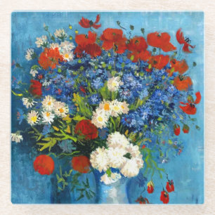 Van Gogh Vase with Cornflowers and Poppies Glass Coaster