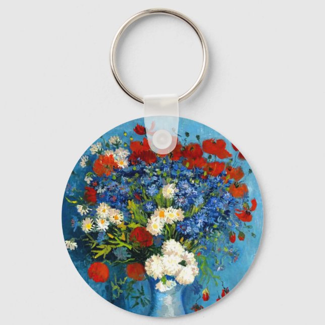 Van Gogh Vase with Cornflowers and Poppies Key Ring (Front)