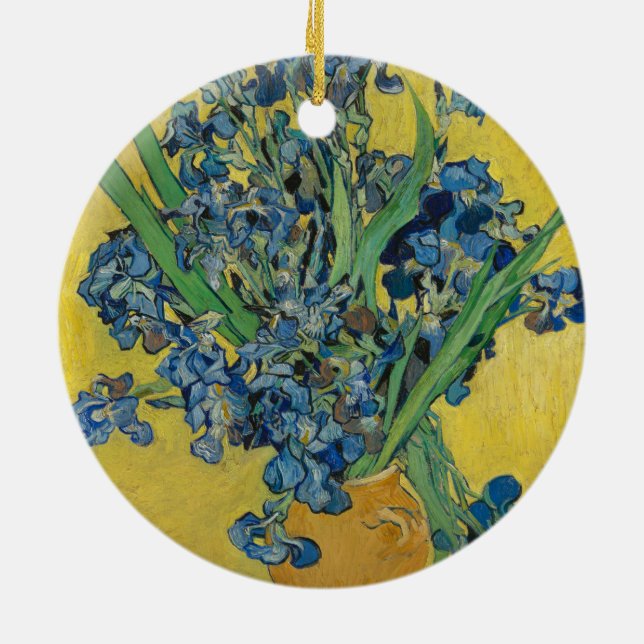 Van Gogh Vase with Irises Classic Impressionism Ceramic Tree Decoration (Back)
