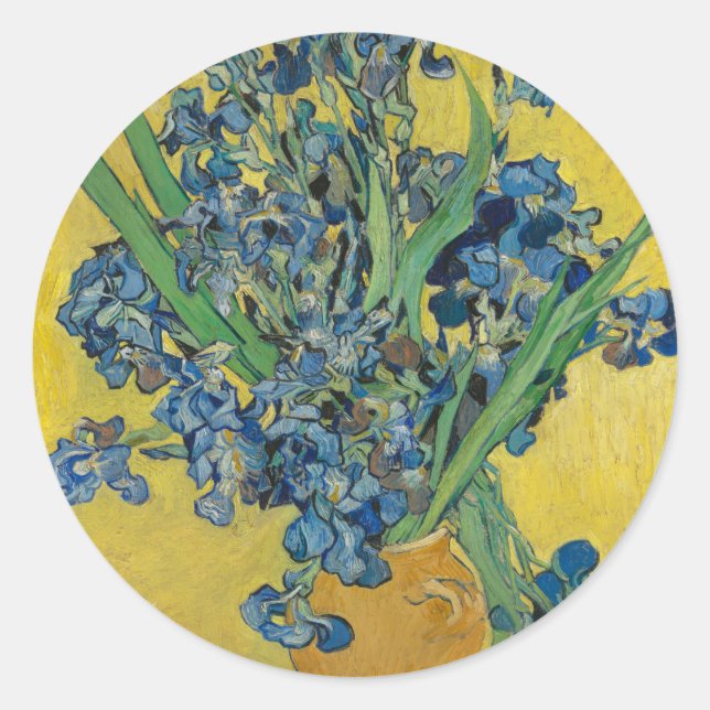 Van Gogh Vase with Irises Classic Impressionism Classic Round Sticker (Front)