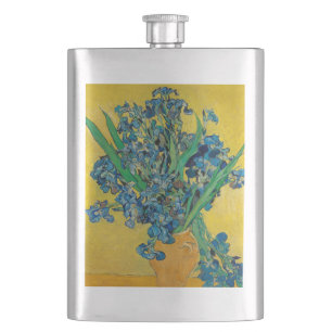 Van Gogh Vase with Irises Classic Impressionism Hip Flask