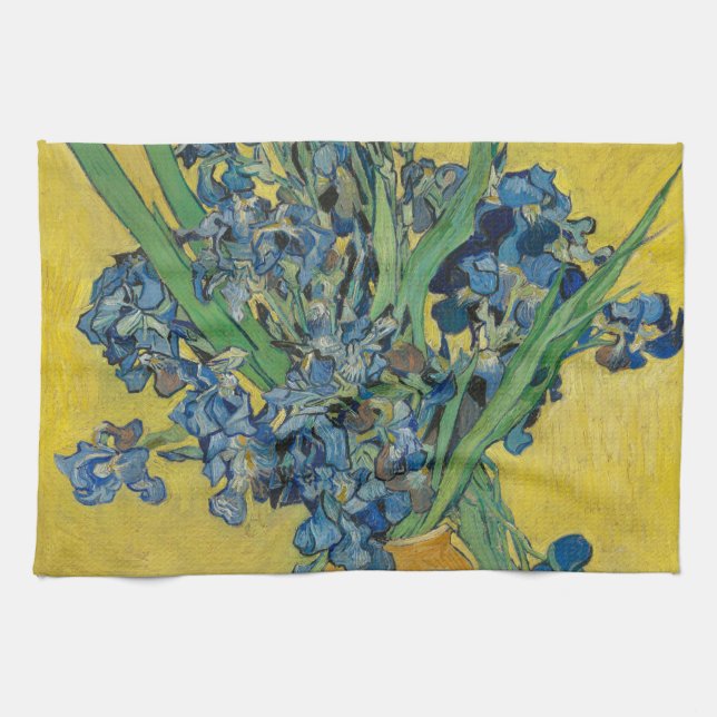 Van Gogh Vase with Irises Classic Impressionism Tea Towel (Horizontal)