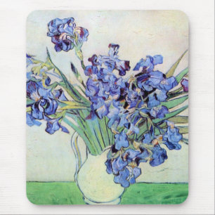 Van Gogh Vase with Irises, Vintage Floral Fine Art Mouse Pad