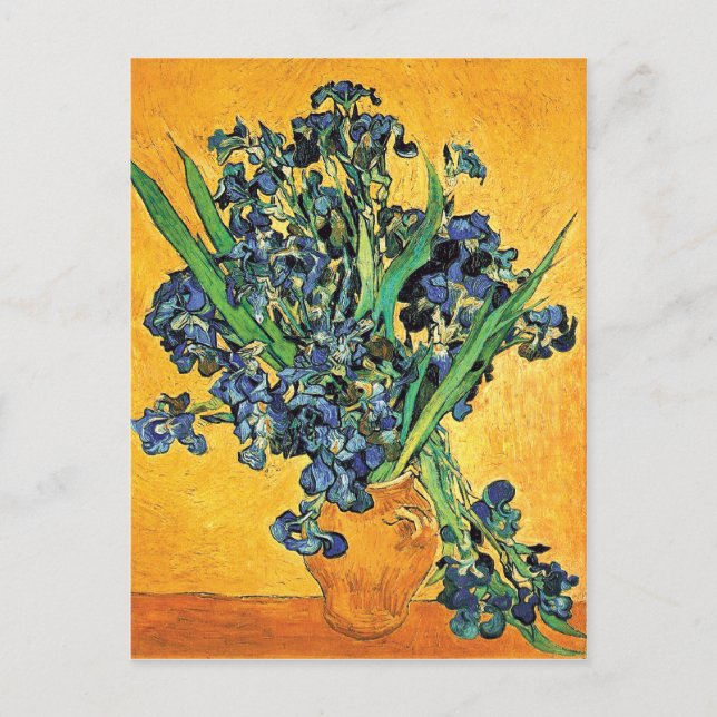 Van Gogh - Vase with Irises Yellow Background Postcard (Front)