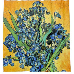 Van Gogh - Vase with Irises Yellow Background Shower Curtain