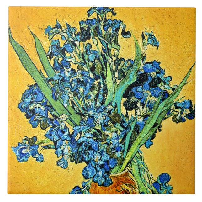 Van Gogh - Vase with Irises Yellow Background Tile (Front)