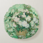 Van Gogh Vase with Pink Roses Fine Art Round Cushion<br><div class="desc">This is one of my favourite Vincent Van Gogh paintings. It depicts a salmon coloured vase with pink roses which have faded to white. A vibrant light green and pink background is very typical of Van Gogh's style,  as is the energetic application of paint to the rose bouquet.</div>