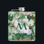 Van Gogh Vase with Pink Roses Floral Art Monogram Hip Flask<br><div class="desc">Vincent van Gogh (Dutch, 1853 - 1890) Vase with Pink Roses, 1890, Oil on canvas, 71 cm x 90 cm. Painted in the psychiatric hospital at Saint-Remy, before Van Gogh was set to check out. The painting reflects the optimism he had for his future, both in his choice of colour...</div>