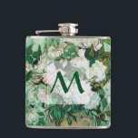 Van Gogh Vase with Pink Roses Floral Art Monogram Hip Flask<br><div class="desc">Vincent van Gogh (Dutch, 1853 - 1890) Vase with Pink Roses, 1890, Oil on canvas, 71 cm x 90 cm. Painted in the psychiatric hospital at Saint-Remy, before Van Gogh was set to check out. The painting reflects the optimism he had for his future, both in his choice of colour...</div>