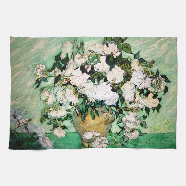 Van Gogh Vase with Pink Roses Kitchen Towel (Horizontal)