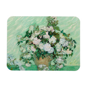 Van Gogh Vase with Pink Roses Vintage Floral Art Magnet