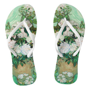 Van Gogh Vase with Pink Roses Vintage Flower Art Jandals