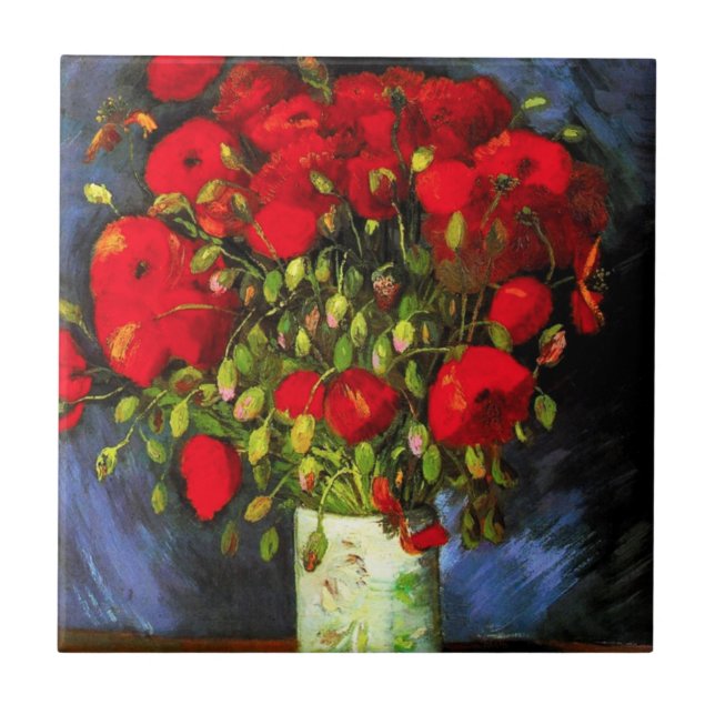 Van Gogh Vase With Red Poppies Tile (Front)