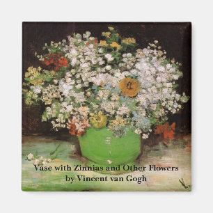 Van Gogh Vase with Zinnias and Flowers, Fine Art Magnet