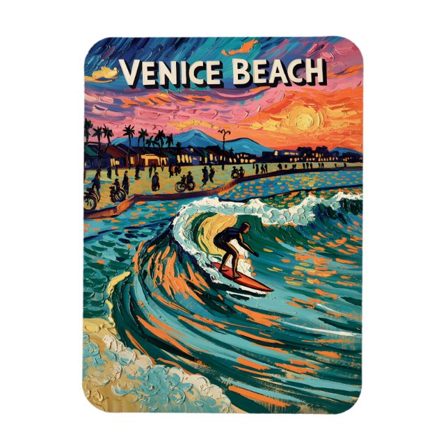 Van Gogh Venice Beach Surf California Retro Travel Magnet (Vertical)