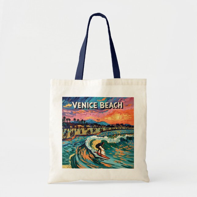 Van Gogh Venice Beach Surfing California Retro Tote Bag (Front)
